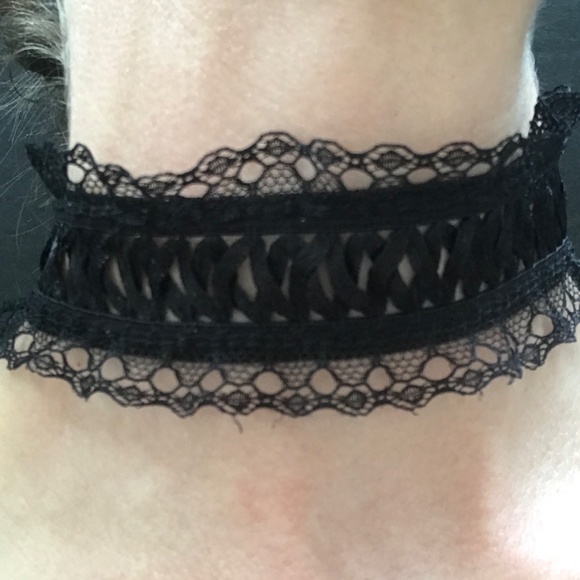 Handmade Corset Necklace Black Lace Choker Lace Up Lattice Stretch Wedding - Picture 1 of 8